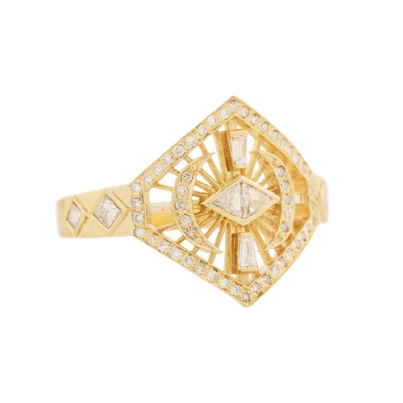 Women’s rings with engraved constellations for stars -14 Karat Yellow Gold "Dream Maker" Marquise Diamond Plate Ring