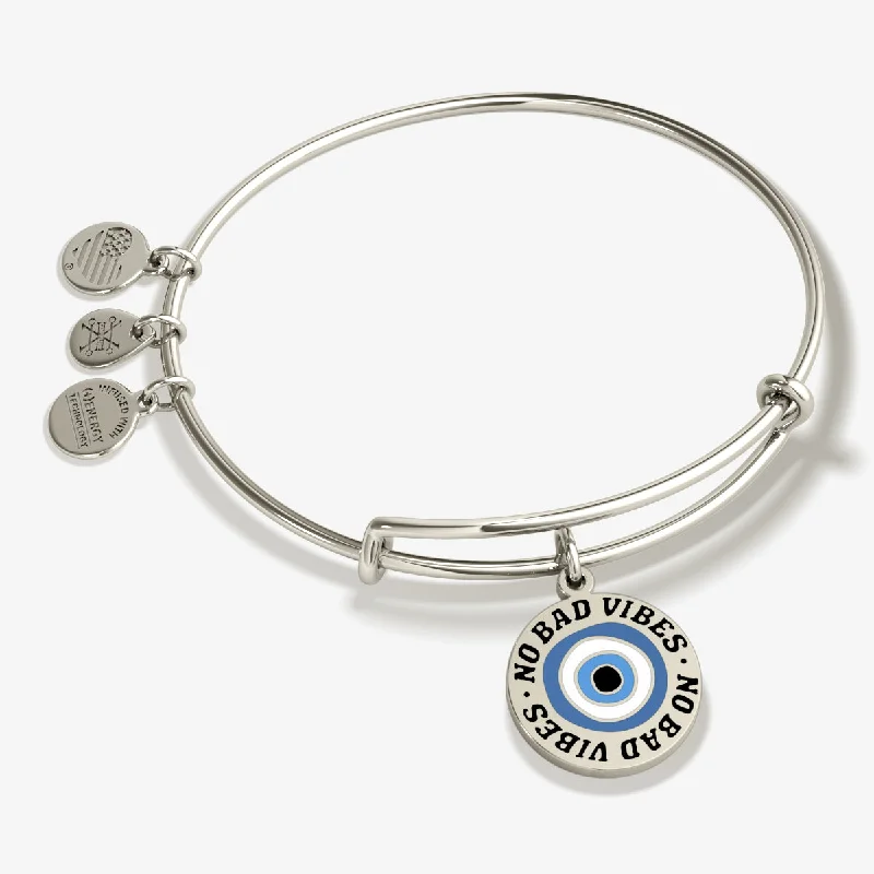 Bracelets with sunstone gems for fiery shine -'No Bad Vibes' Evil Eye Charm Bangle Bracelet