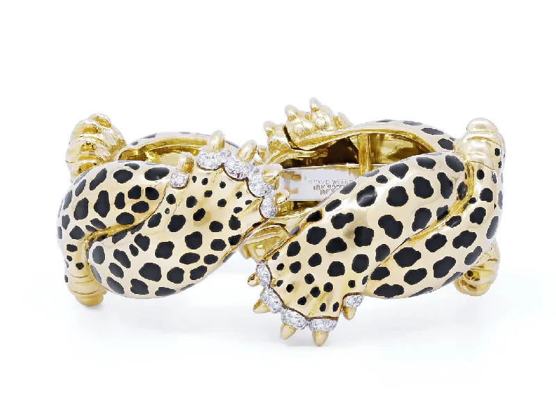 Bracelets with leather wrap for edgy look -David Webb Diamond 'Leopard Paw' Bracelet in 18K Yellow Gold and Platinum