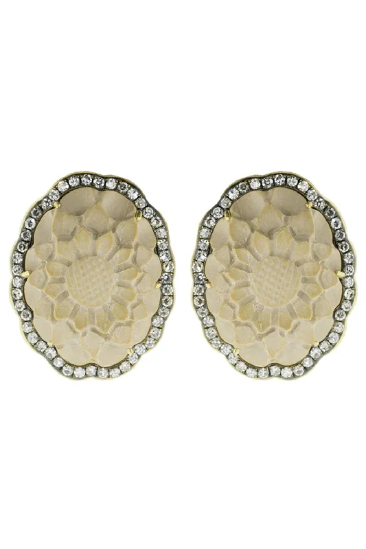 Ethnic Stud Earrings with Tribal Design -Lava Cameo Flower Stud Earrings