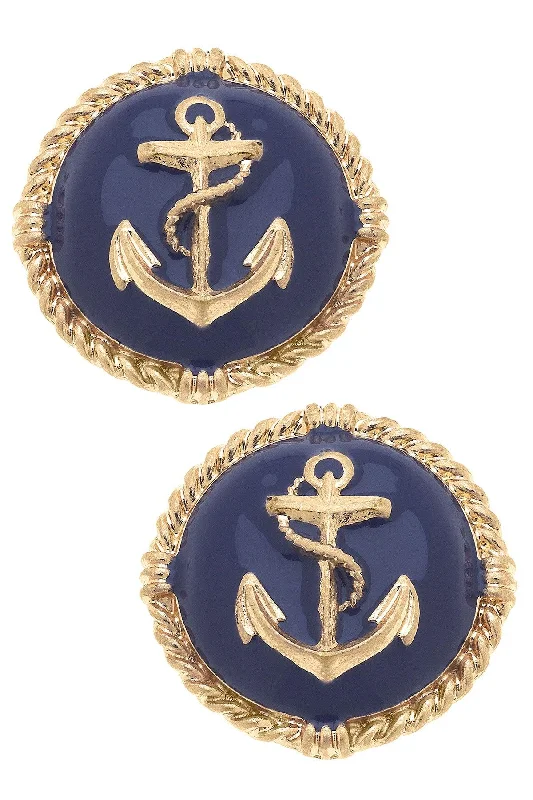 Stud Earrings with Enamel -Kathleen Enamel Anchor Statement Stud Earrings - Navy