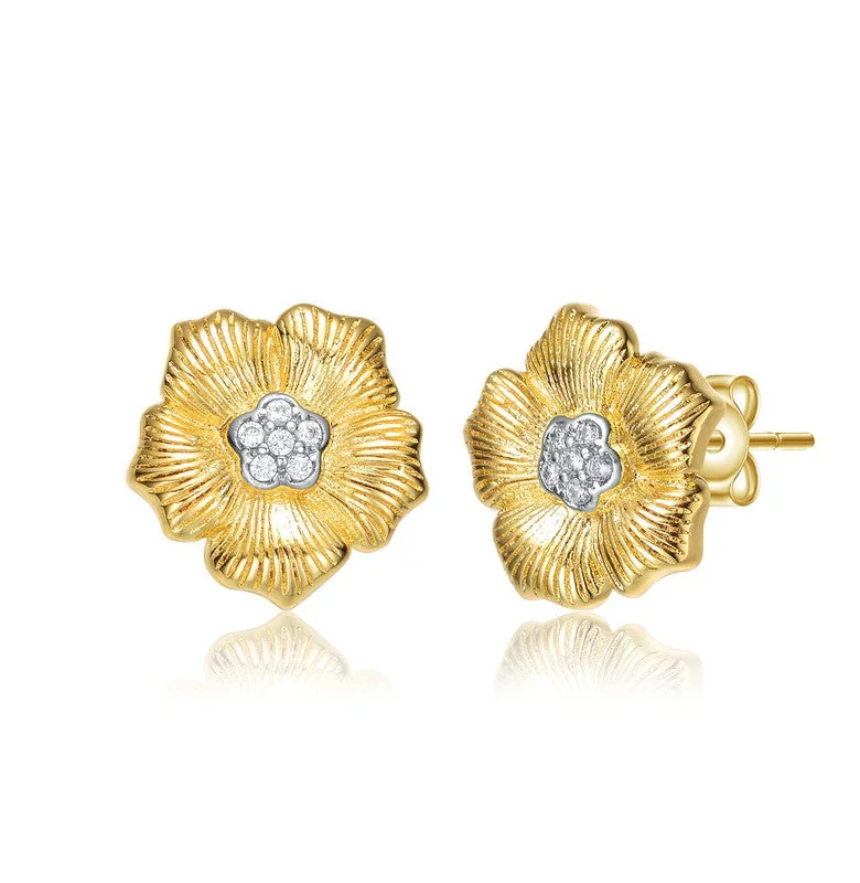 Silver Stud Earrings for Men -Rachel Glauber 14k Gold Plated And Cubic Zirconia Floral Stud Earrings