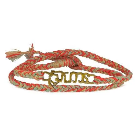 Bangles with chunky designs for statement wear -Brass "Brave" Bracelet on Tribal Mix Cotton Cord