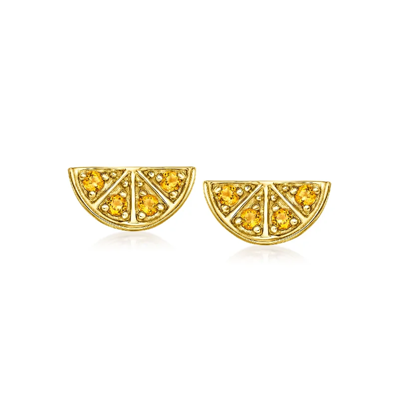 Stud Earrings with Rhinestones -RS Pure by Ross-Simons Citrine Orange Slice Stud Earrings in 14kt Yellow Gold