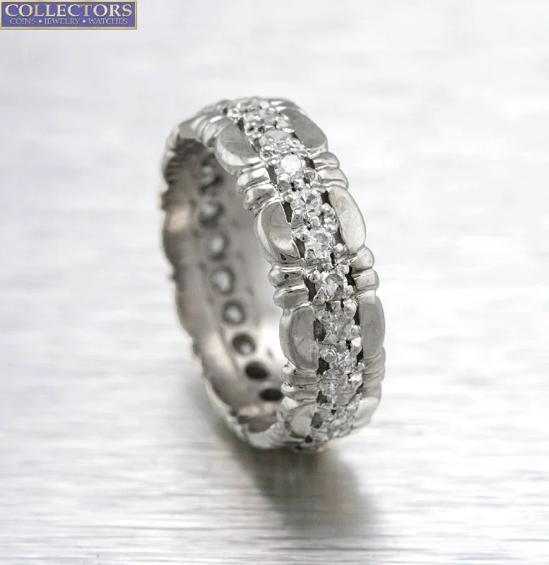 Women’s bridal rings with diamond halo settings -Lovely Ladies Estate 14K White Gold 0.81ctw Diamond 6mm Eternity Band Ring