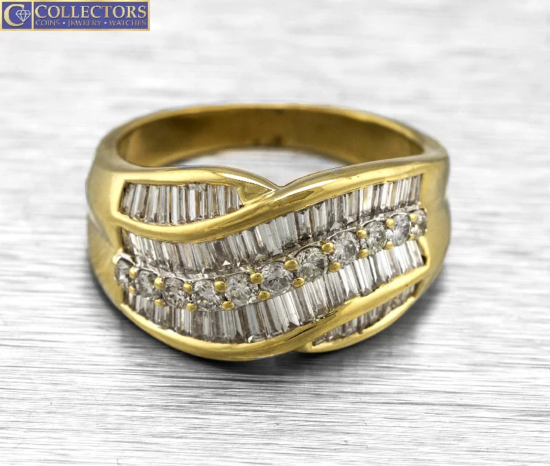 Women’s rings with matte silver for understated -Ladies Vintage Estate 18K Yellow Gold 2.18ctw Baguette Cut Diamond Cluster Ring