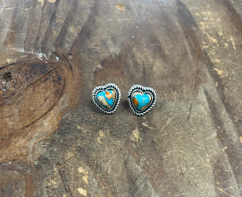 Large Stud Earrings for Statement -The Heart Gemstone Turquoise Stud Earrings