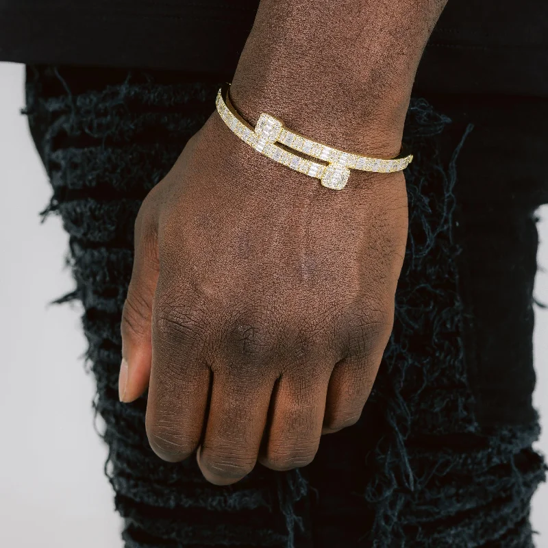 Bangles with agate slices for earthy look -Baguette Bangle Bracelet Gold