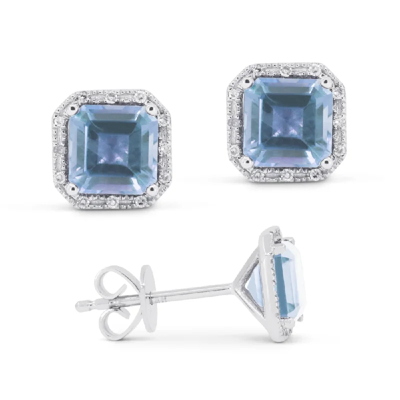 Maximalist Stud Earrings for Bling -6.5 16.9 Mm 2.08Ct Swiss Blue Topaz Stud Earrings In 14K White Gold