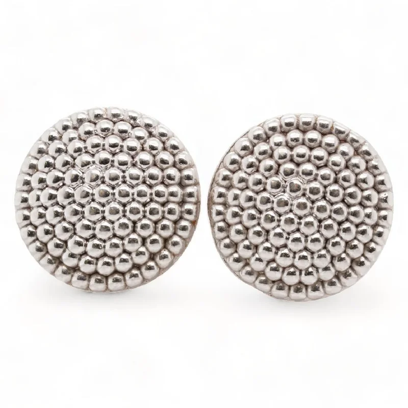 Stud Earrings for Beach Outfit -18K White Gold Hollow Beaded Dome Stud Earrings