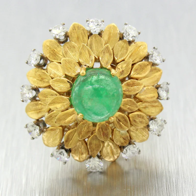 Women’s rings with spiral onyx for contrast -Buccellati 18k Solid Yellow Gold 2.60ct Cabochon Emerald & Diamond Cocktail Ring