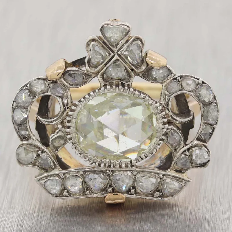 Women’s rings with stretch bands for ease -1850s Imperial Russian Sterling Silver 14k Yellow Gold Rose Cut Diamond Ring