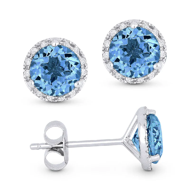 Minimalist Stud Earrings with Simplicity -6.5 16.9 Mm 2.02Ct Swiss Blue Topaz Stud Earrings In 14K White Gold