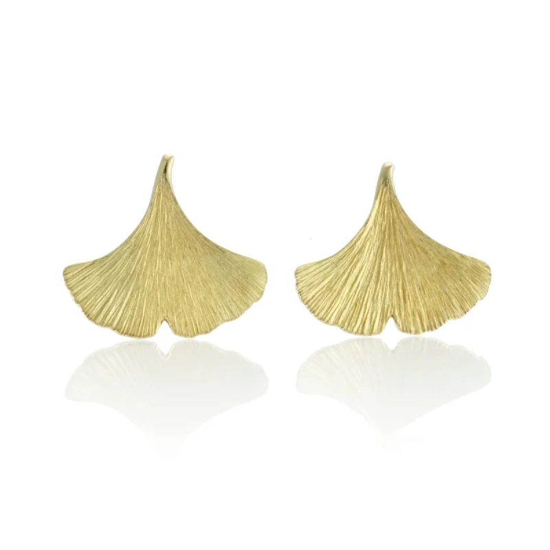 Indian Stud Earrings with Intricacy -Brushed Gold Ginkgo Leaf Stud Earrings