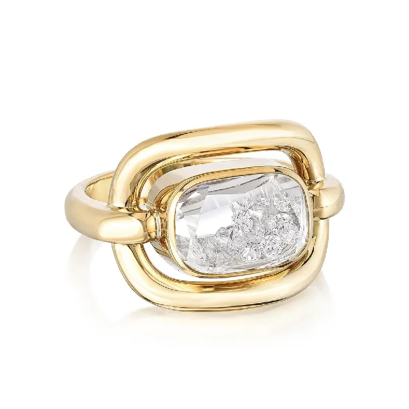 Women’s rings with brushed gold for subtlety -18K Gold "Elo" Ring with Rounded Rectangular Diamond "Shake"