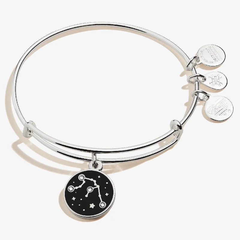 Bangles with bold hematite for metallic shine -Aquarius Zodiac Charm Bangle