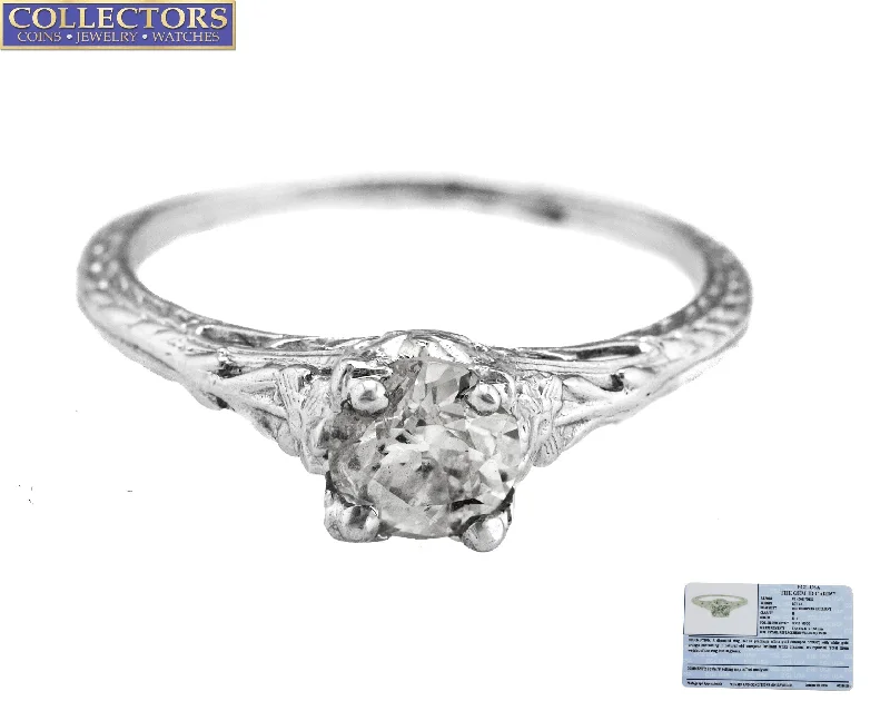 Women’s rings with vintage claw prong settings -Ladies Platinum 0.71ct H-I I1 Old European Cut Diamond Solitaire Engagement Ring