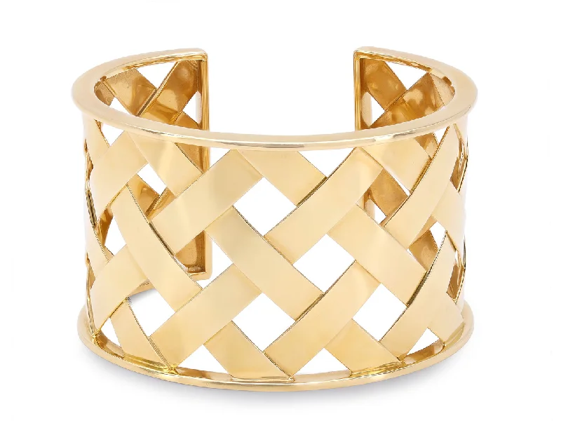 Bangles with chunky designs for statement wear -Verdura 'Criss Cross' Cuff Bracelet in 18K Gold