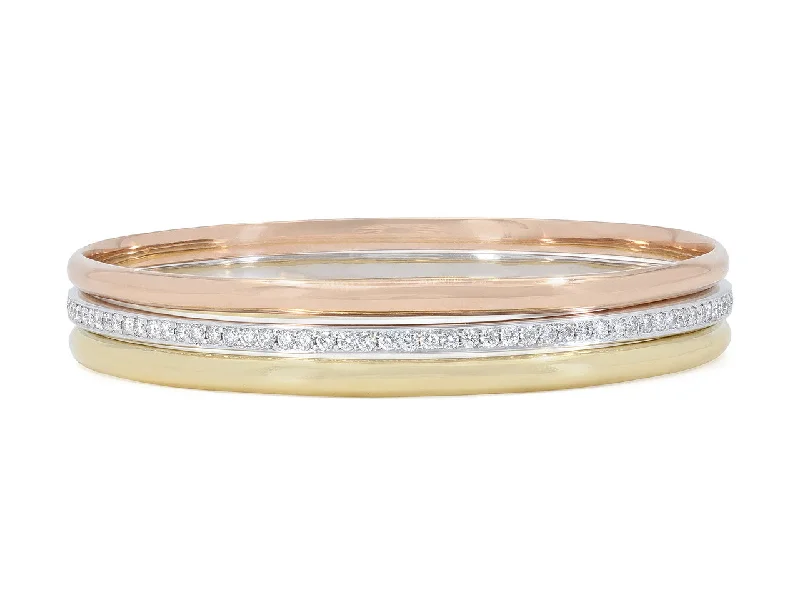 Bracelets with engraved constellations for stargazers -Set of Three Bangle Bracelets in 18K Yellow, White and Rose Gold