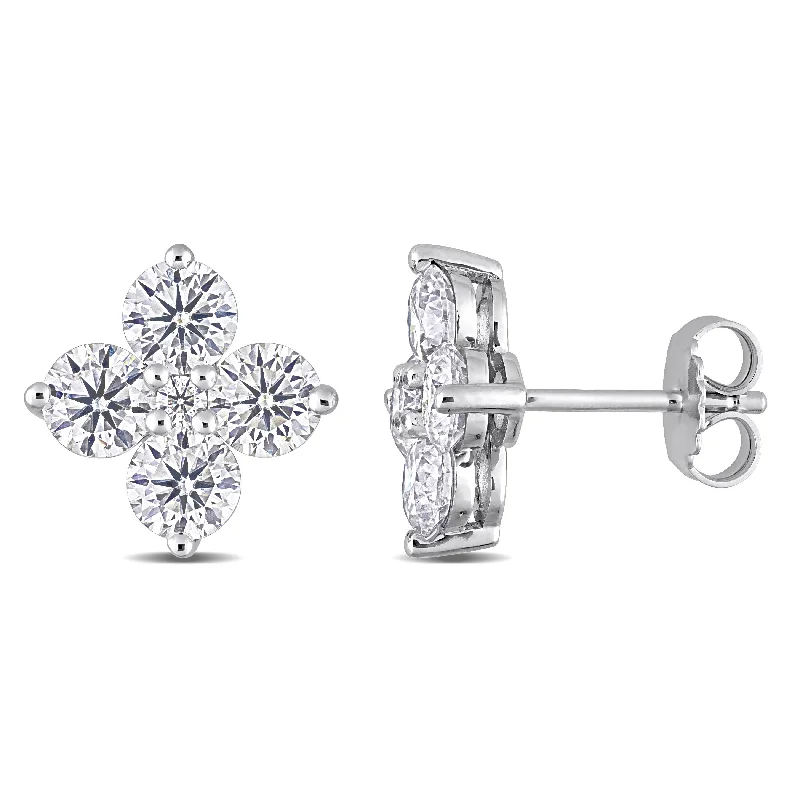 Stud Earrings with Embossed Patterns -Miadora 3ct DEW Moissanite Floral cluster Stud Earrings in Sterling Silver