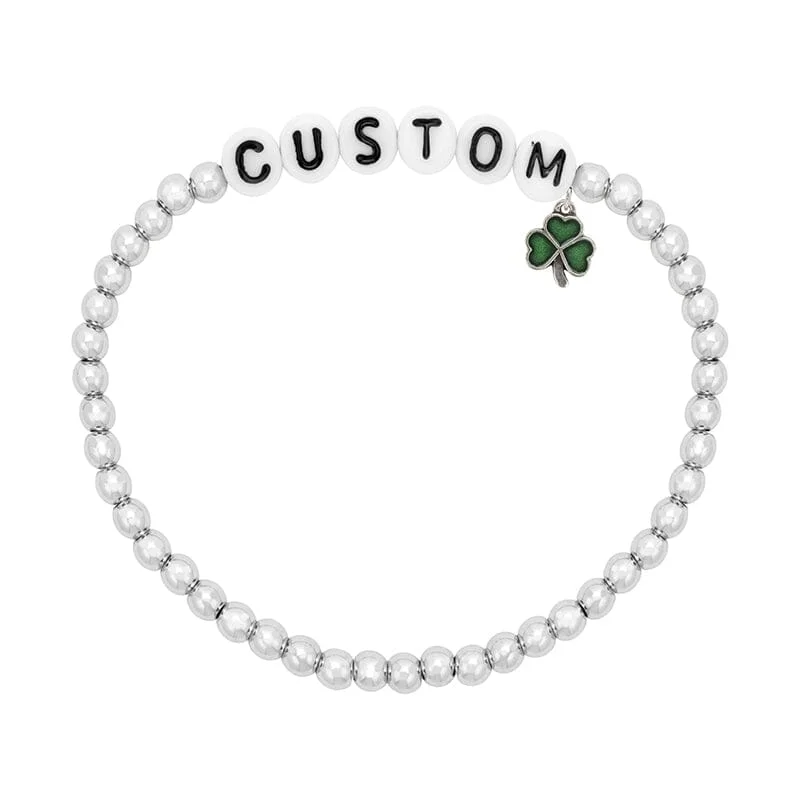 Bracelets with spiral designs for eye-catching twist -Personalized Letter Bead Stretch Bracelet with Shamrock