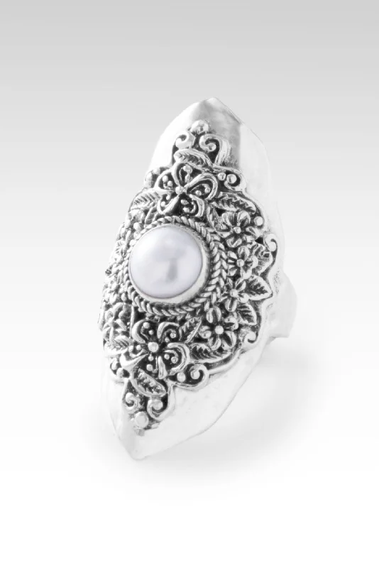 Women’s rings with bezel-set aquamarine gems -Joyous Celebration Ring™ in Freshwater Pearl