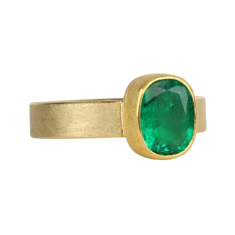 Women’s rings with rustic malachite band swirls -22 & 18K Bezel-Set Oval Zambian Emerald Ring