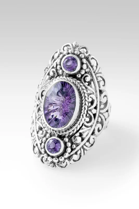 Women’s rings with engraved floral band patterns -Joyful Expectation Ring™ in Amethyst