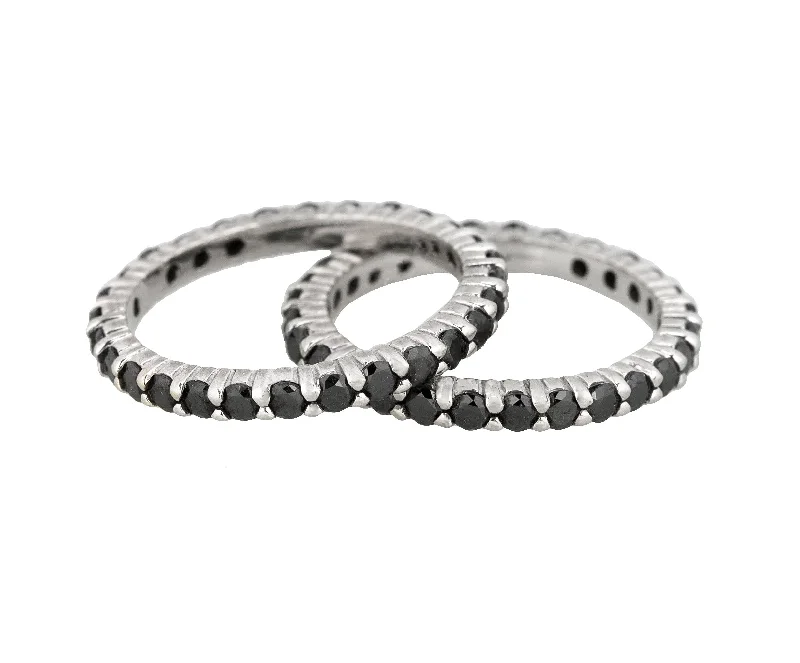 Women’s rings with yin-yang onyx designs -Set of 2 Modern 14K White Gold 1.68ctw Black Diamond 2mm Eternity Band Rings