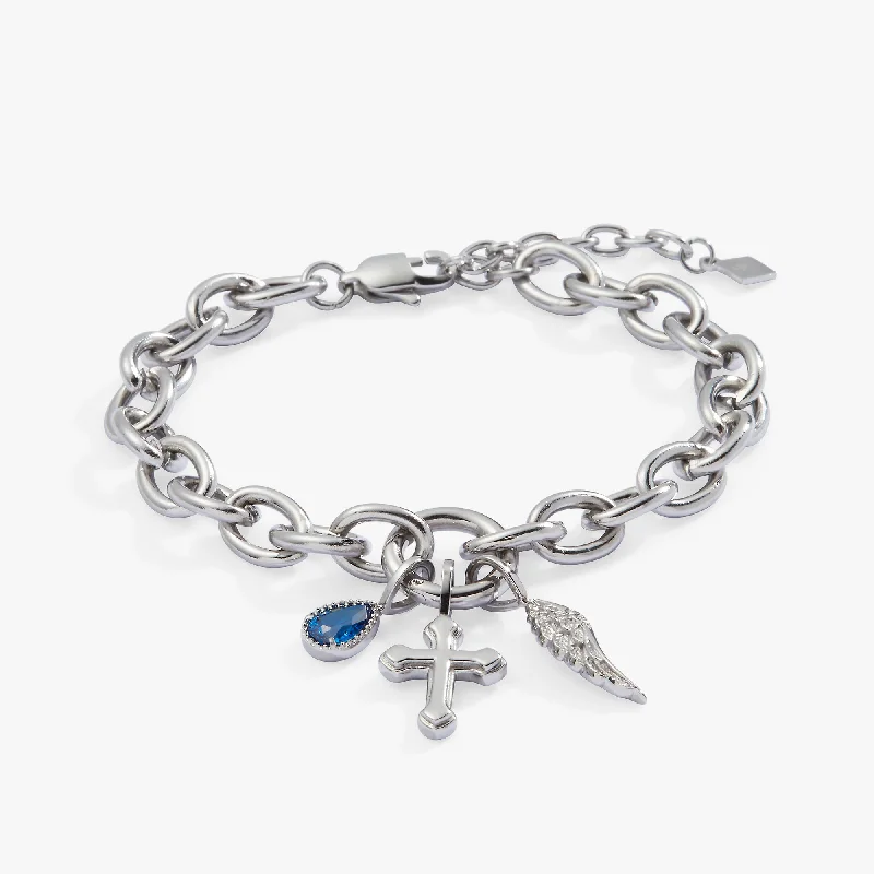 Bracelets with black diamond for bold edge -Faith Trio Interchangeable Charm Bracelet