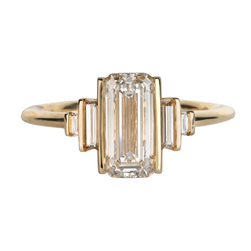 Women’s rings with knot designs for symbolism -18K Gold Emerald-Cut Diamond Geometric Ring with Lab-Grown Center