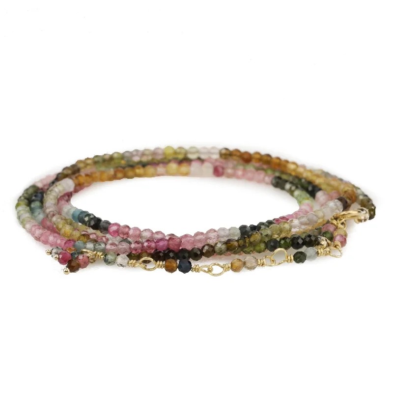 Bangles with rose-cut gems for vintage -Watermelon Tourmaline Beaded Wrap Bracelet