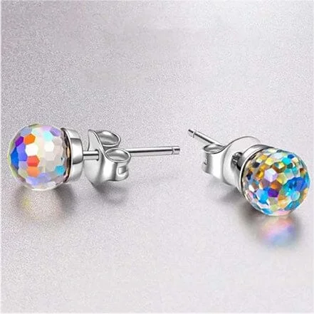 Star Shaped Stud Earrings for Charm -Aurora Borealis Swarovski Crystal Faceted Ball Stud Earrings