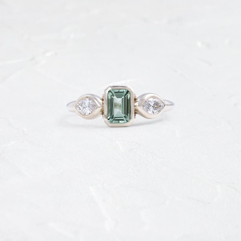 Women’s bold rings with hammered silver bands -Moonrise Ring, 0.59ct. Mint Green Tourmaline