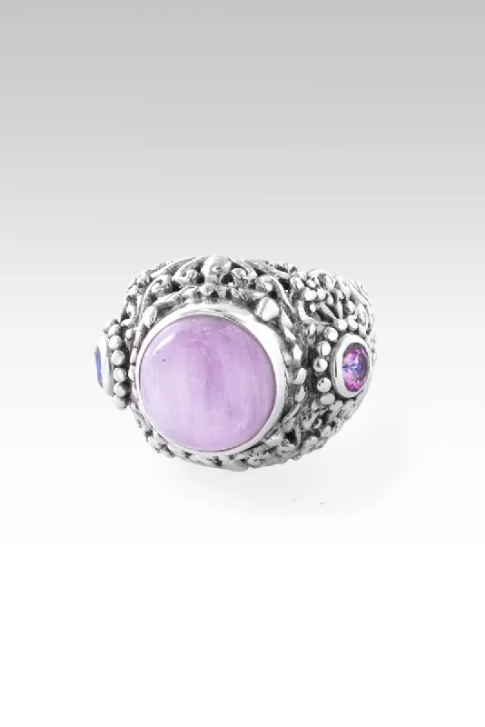 Women’s rings with rough garnet for rugged -Nurturing Soul Ring™ in Kunzite