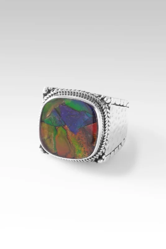 Women’s rings with starburst garnet for beauty -Peaceful Heart Ring™ in Ammolite Triplet