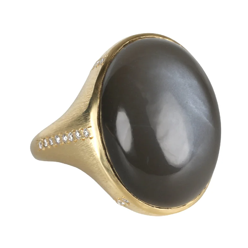 Women’s rings with etched initials for meaning -18K Gold Black Moonstone Ring with Pave Diamonds