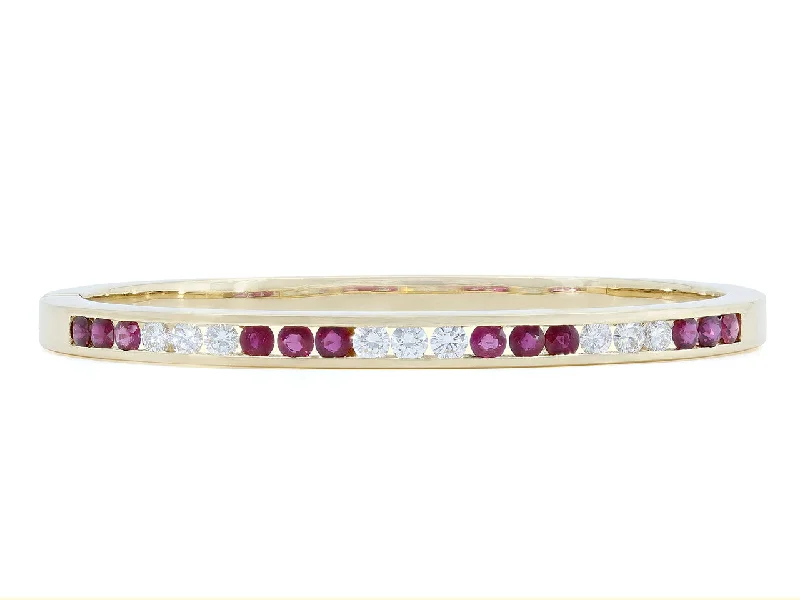 Bangles with raw citrine for sunny charm -Ruby and Diamond Bangle Bracelet in 18K Gold