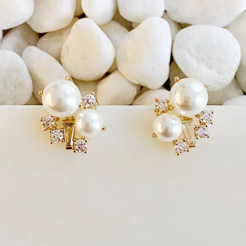 Nickel Free Stud Earrings for Safety -Estate Pearl And Shine Stud Earrings