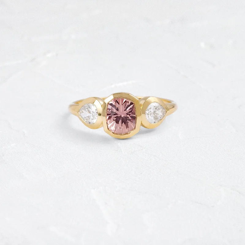 Women’s rings with raw turquoise for texture -Moonrise Ring, 1.36ct. Pink Montana Sapphire