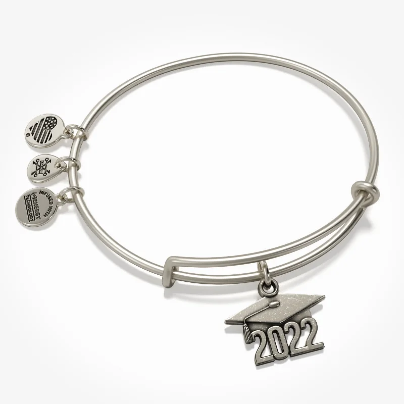 Bangles with vintage oxidized silver for charm -2022 Graduation Cap Charm Bangle Bracelet