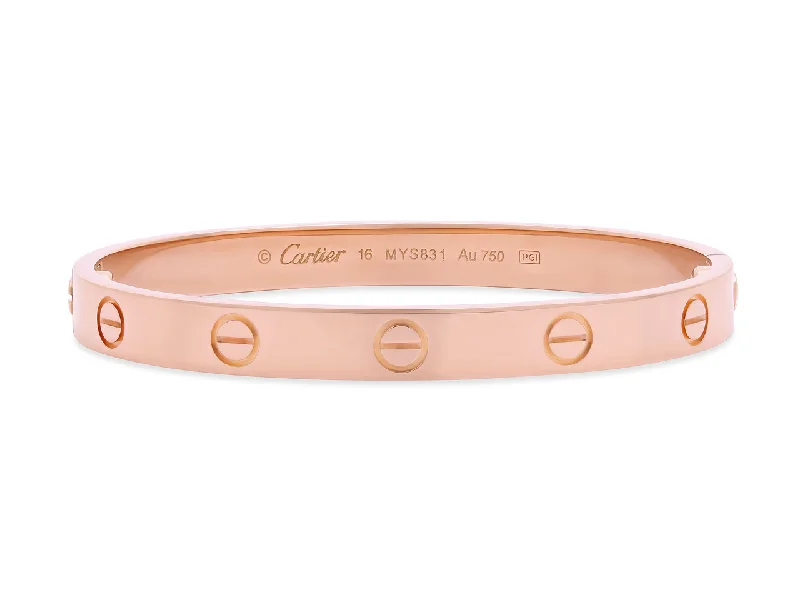 Bracelets with sunstone gems for fiery shine -Cartier Diamond 'Love' Bracelet in 18K Rose Gold, Classic Model, Size 16