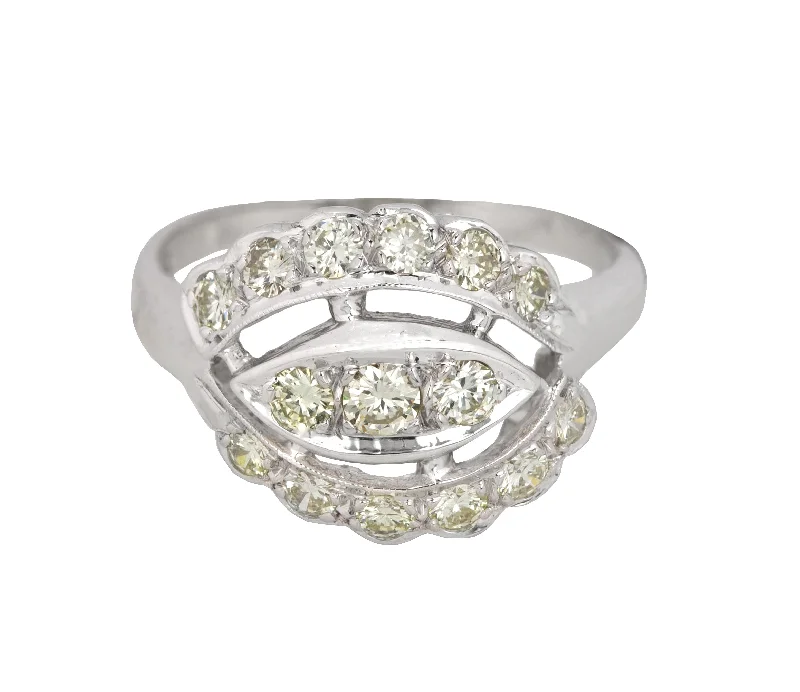 Women’s bold rings with hammered silver bands -Women's Modernist 14k White Gold 0.80ctw Diamond Ornate Cocktail Ring