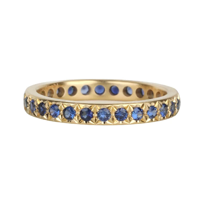 Women’s rings with crescent moonstone for charm -20K Narrow Ring with Pave Blue Sapphires