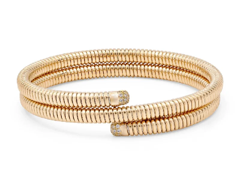 Bangles with raw citrine for sunny charm -Tubogas Two Row Wrap Diamond Bracelet in 18K Gold, by Beladora