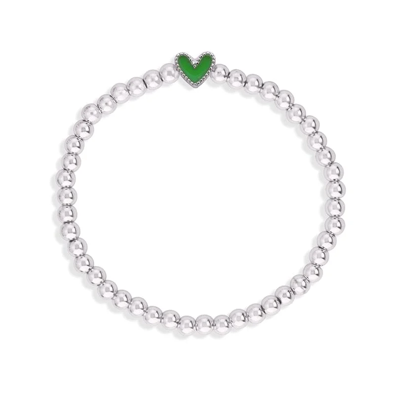 Bracelets with spiral ruby for striking twist -Heart Stretch Bracelet In Green