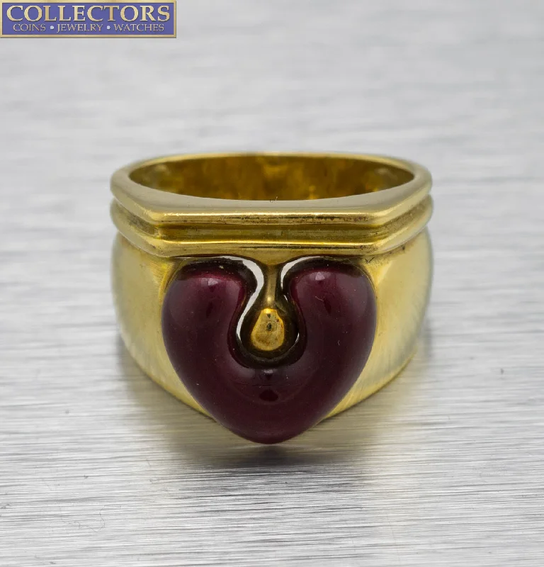 Women’s rings with crown-inspired topaz designs -Ladies La Nouvelle Bague 750 18K Yellow Gold Burgundy Heart Enamel Ring