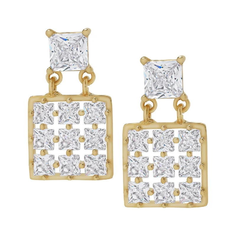 Stud Earrings with Enamel -Victoria Townsend Gold Plated Clear Cubic Zirconia Double Square Stud Earrings