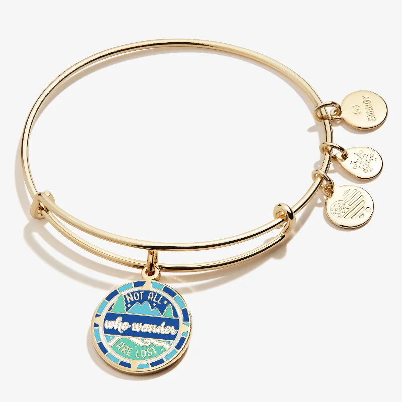 Bangles with mandala engravings for mindfulness -'Not All Who Wander Are Lost' Charm Bangle