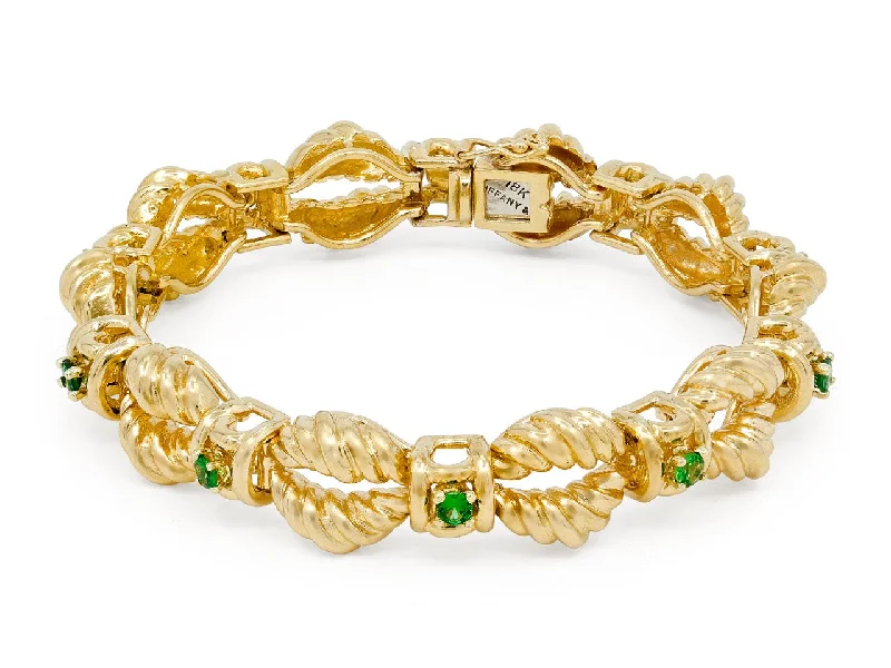 Bangles with claw-set stones for security -Tsavorite and Gold Bracelet, in 18K